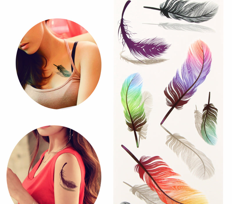 colored feather with birds tattoo