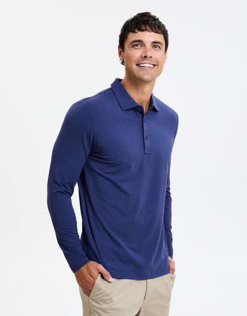 Sun Protective UPF50+ Long Sleeve Polo Shirt for Men Dark Navy