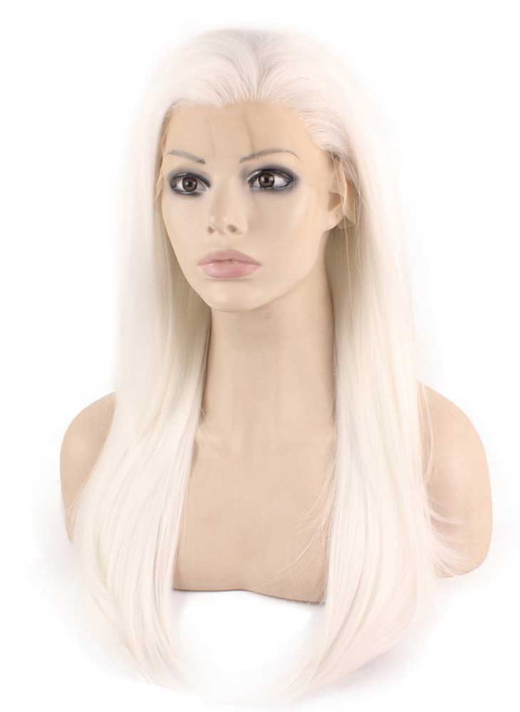 Long Straight Silver White Blonde Natural Lace Front Party Wig