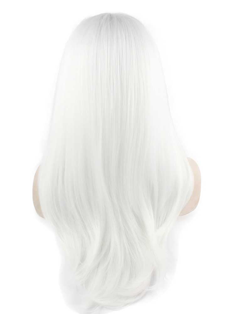 Long Straight Silver White Blonde Natural Lace Front Party Wig