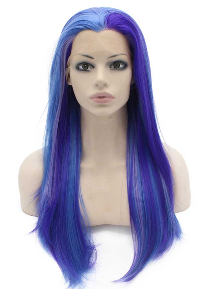 blue and purple lace front wig