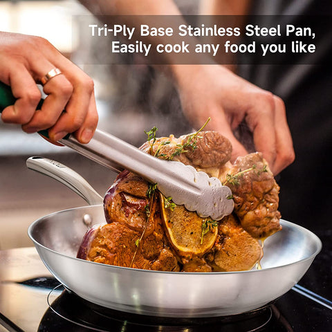 imarku Stainless Steel Frying Pan - 3 Ply Steel Skillet - 12 Inch