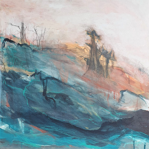 Fire and Flood abstract landscape painting by Melbourne anvironmentalist artist Jacinta Payne