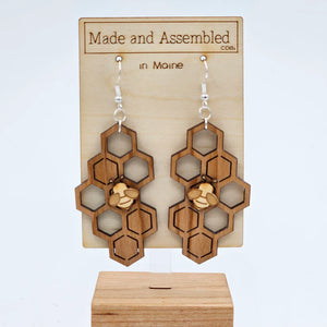 Wooden Earrings- Honey Combs - Maine Audubon Nature Store