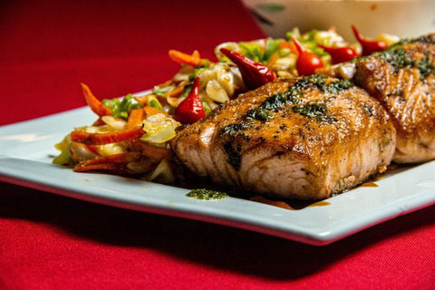 Salmon is high in protein to promote muscle growth and recovery.