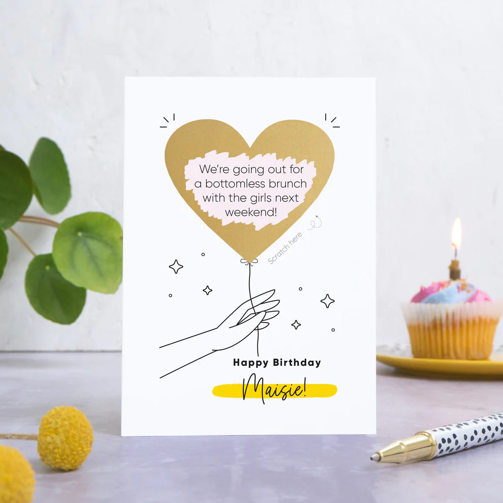 Personalised birthday balloon scratch card
