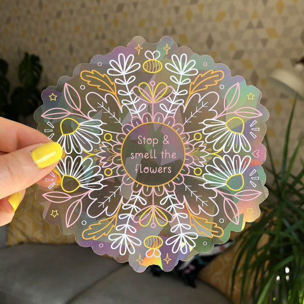 Stop and smell the flowers sun catcher sticker