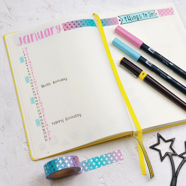 Monthly bullet journal spread by Joanne Hawker