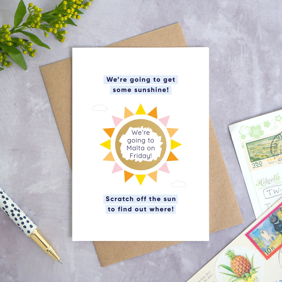 Personalised sunshine holiday scratch card