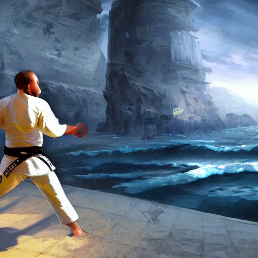 A bjj practitioner facing a wall in concept fantasy art by the ocean