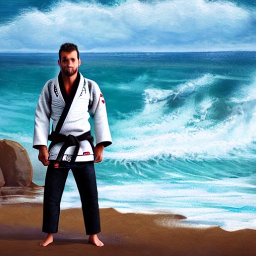 A bjj practitioner looking confident in concept fantasy art by the ocean