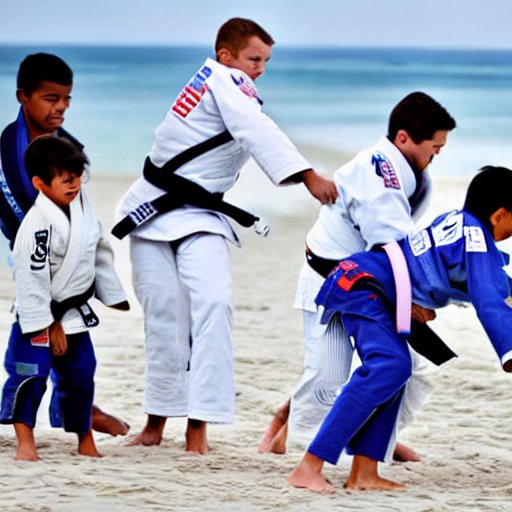 BJJ Kids playing in jiu jitsu by the ocean