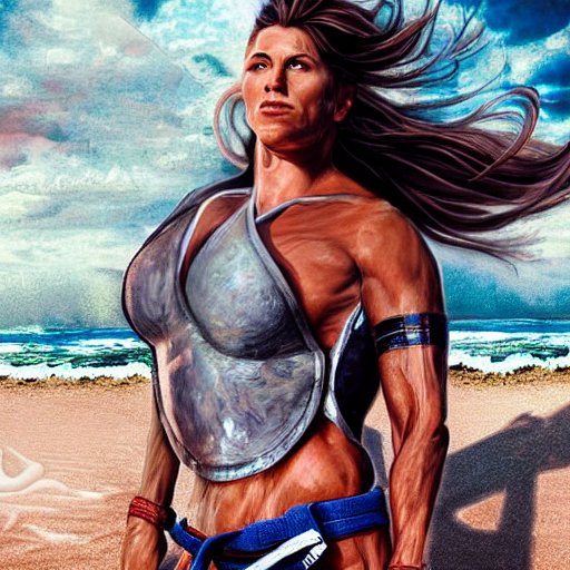 Mental toughness through BJJ (Woman at the beach wearing armor and BJJ pants)