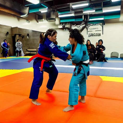 BJJ female friends playing in jiu jitsu with a turquoise gym