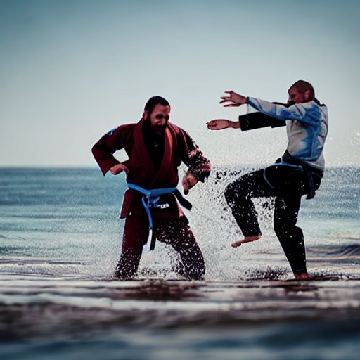 BJJ practitioners playing and having fun by the ocean