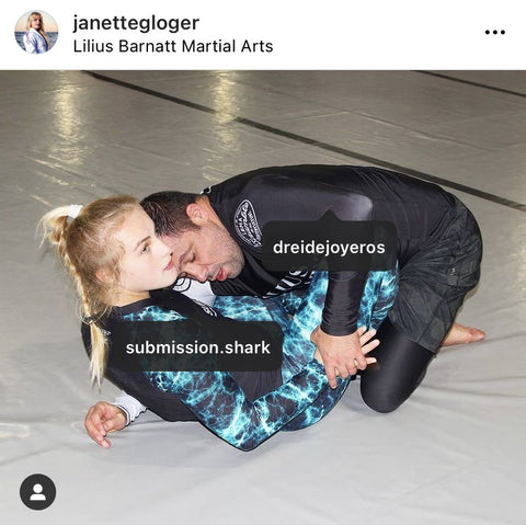 Janette Gloger Training BJJ in Submission Shark womens jiu jitsu gear