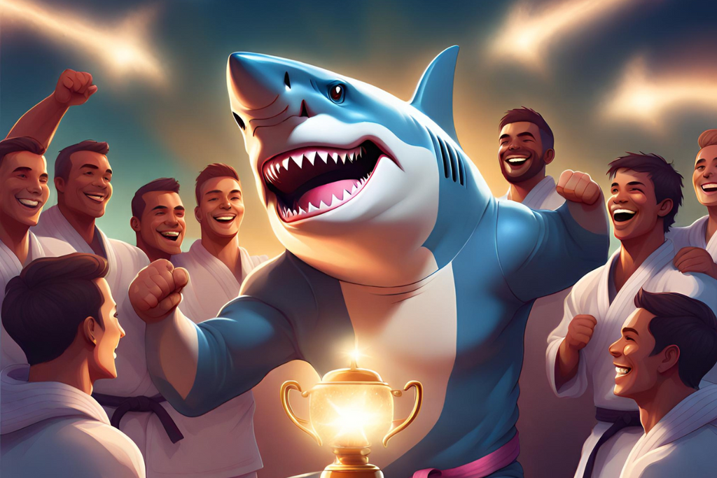 Submission Shark with a trophy in BJJ (Martial Arts Sharks)