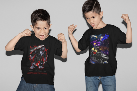 Two Boys Yelling in Martial Arts T-Shirts