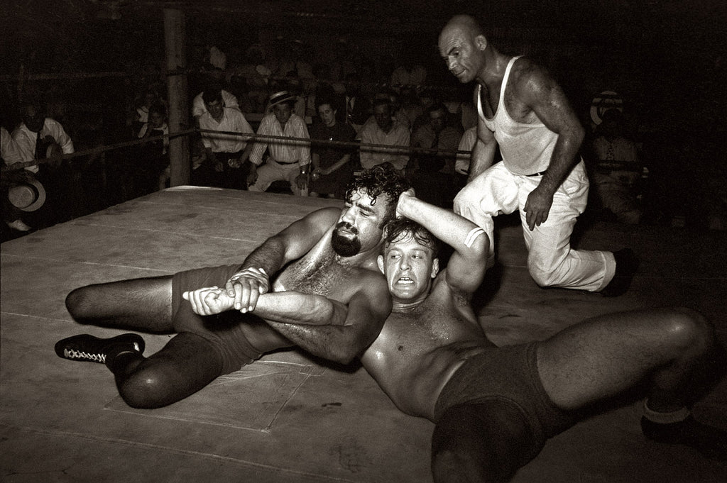 A wrestling match performance in Sikeston, Missouri, May 1938. 