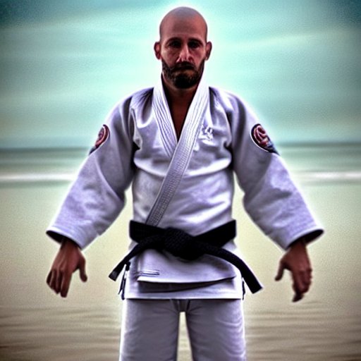 a bjj practitioner as a ghost wearing a bjj gi in concept fantasy art by the ocean