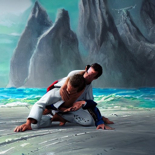 a bjj practitioner in a bjj gi in concept fantasy art by the ocean