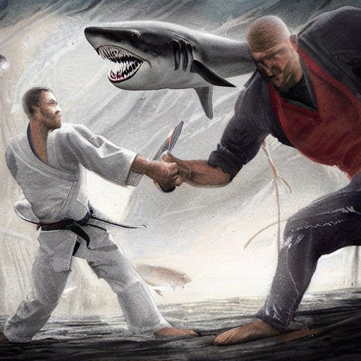 bjj practitioner with a shark in fantasy concept art