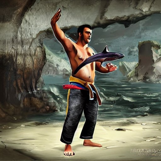 bjj practitioner with a shark in fantasy concept art