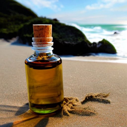 bottle of tea tree oil on the beach