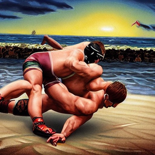 catch wrestlers are wrestling by the beach