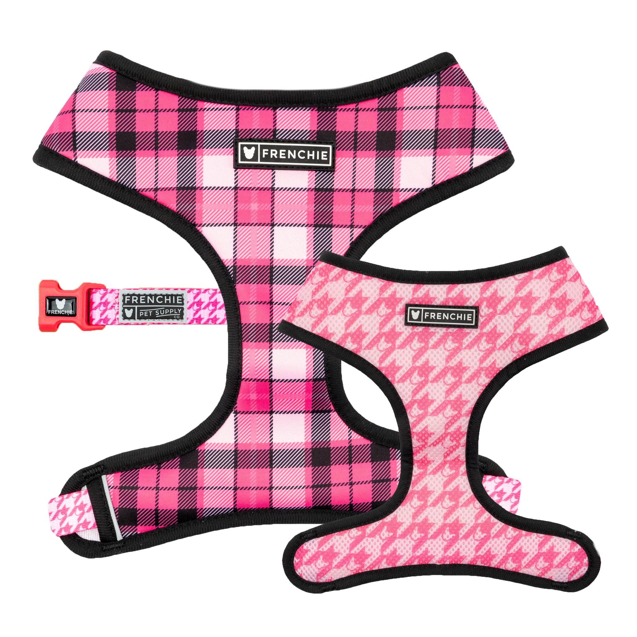 Frenchie Duo Reversible Harness - Pink Plaid - Frenchie Bulldog product image