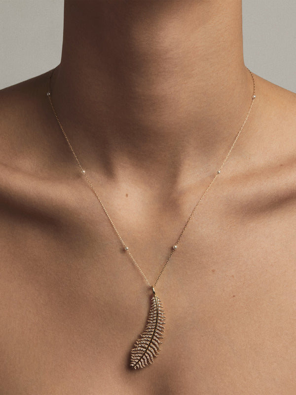 Diamond Feather Necklace With Beads - Elisa Solomon Jewelry