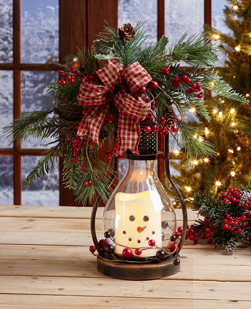 Winter Christmas Seasonal Snowman LED Candle Lantern