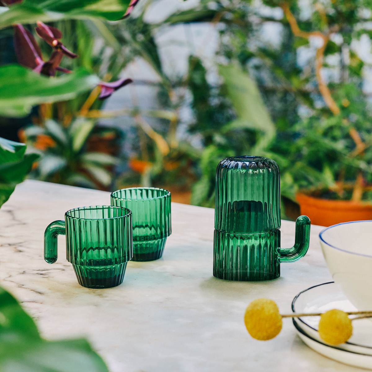 green glass cups