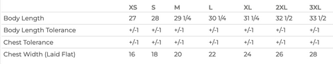 Sizing specs for Cow Graphic Tee