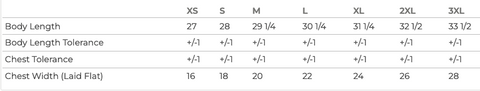 Sizing specs for Concha Pan Dulce Graphic Tee