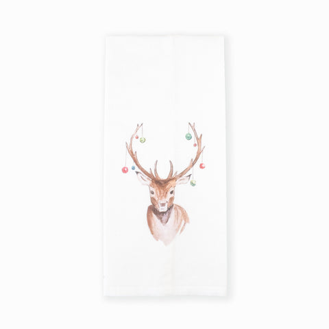 CHRISTMAS DEER ORNAMENT TEA KITCHEN TOWEl