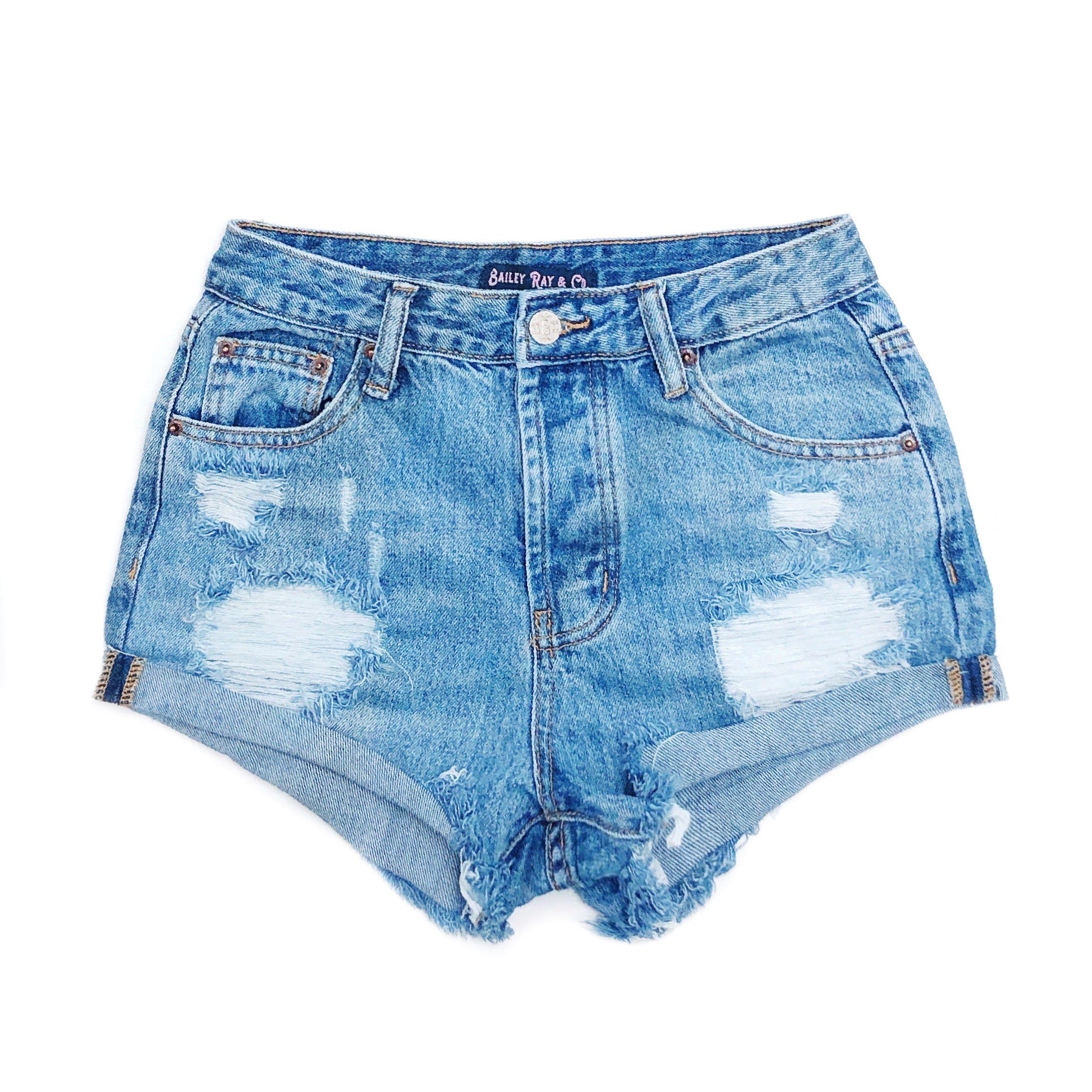 Bailey Ray and Co - Patriotic Distressed High Waisted Denim Shorts