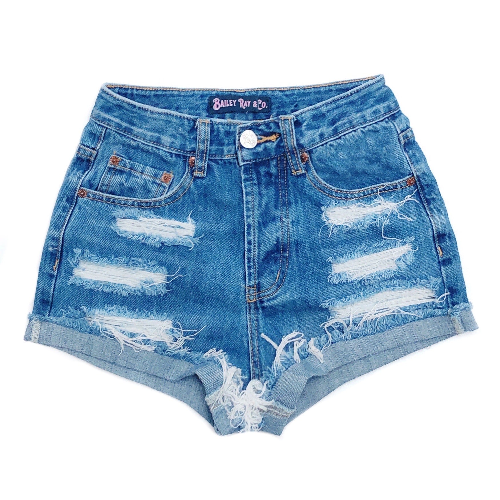 Bailey Ray and Co - Patriotic Distressed High Waisted Denim Shorts