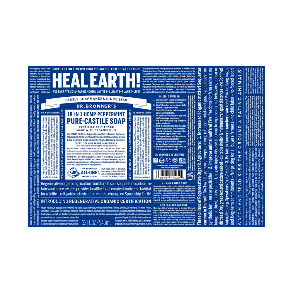 Dr Bronners Pure Castile Liquid Soap -  Peppermint 59ml - GoodnessMe