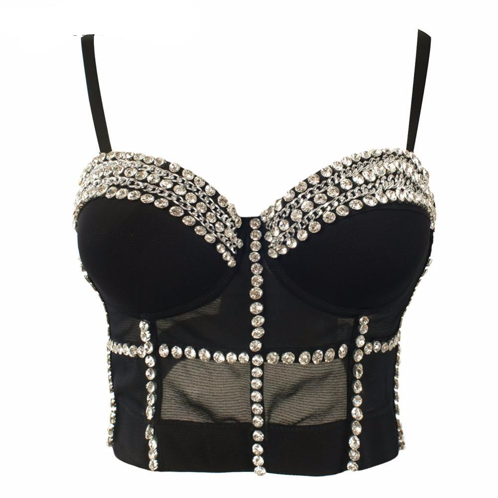 Mesh Jewel Diamond Chain Bustier Bra Crop Top – SHE'SMODA