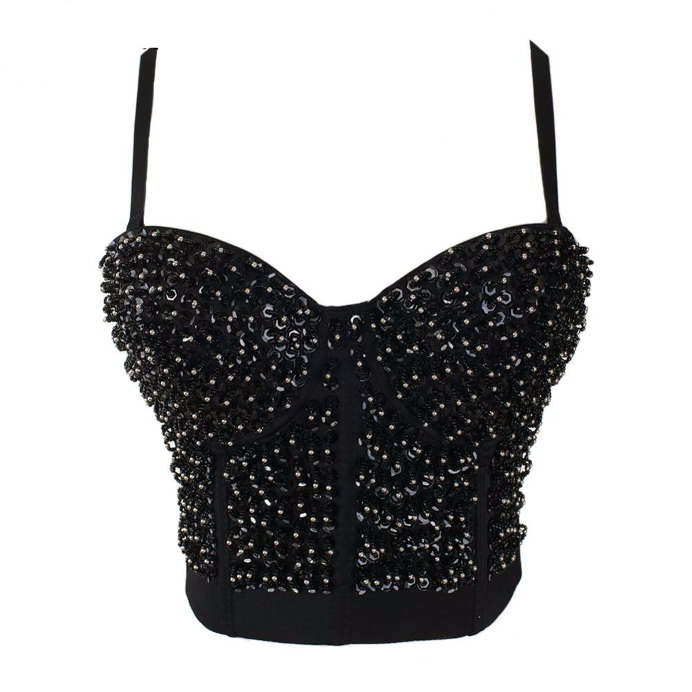Sequins Bustier Pearls Push Up Crop Top – SHE'SMODA