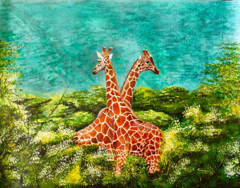 Two Giraffes Intertwined - Reticulated Giraffe - True African Art .com