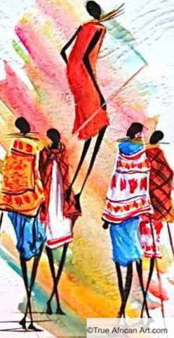 African Artist Albert Lizah paints a ceremony of the Maasai Tribe