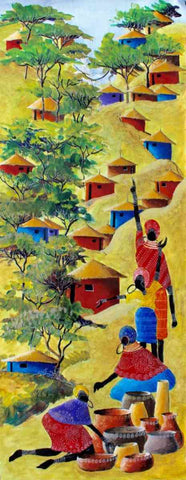 Maasai Village African Art for Sale by Martin Bulinya