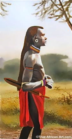 African Painting Artist Wycliffe Ndwiga -Close up of Men of the Maasai