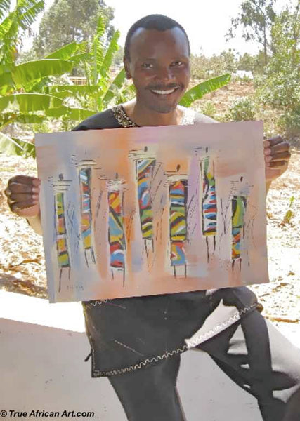 African Artist Stephen Njenga with one of his paintings