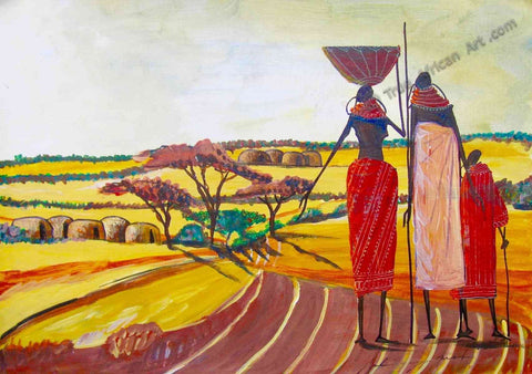 We are Home - Maasai Tribe Paitning by African artist Martin Bulinya