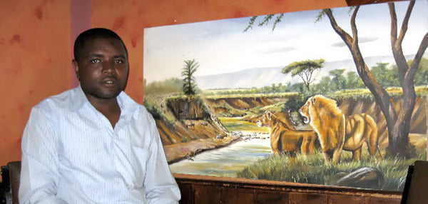 Chagwi paints a variety of subjects on canvas and is known for his realism in art.