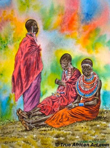 Semi-abstract Maasai Art Print by Joseph Thiongo of Kenya, East Africa