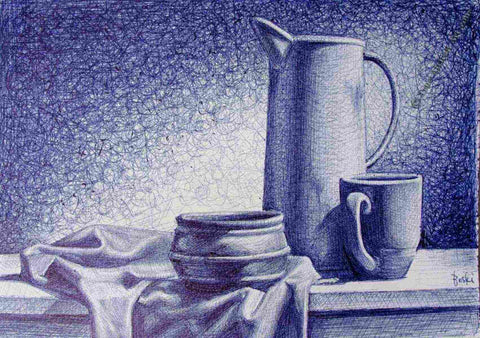 Still Life Bic Pen Drawing by Enam Bosokah